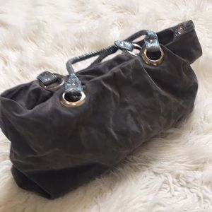 Grey suede like handbag